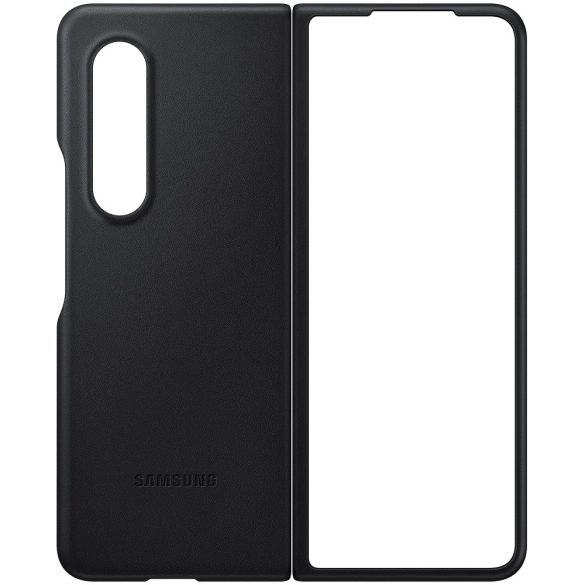 Samsung Galaxy Z Fold3 5G SM-F926B, Műanyag hátlap védőtok, bőr hátlap, fekete, gyári