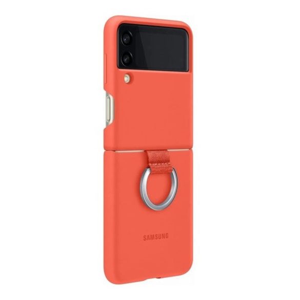 Samsung Galaxy Z Flip3 5G SM-F711B, Szilikon tok, telefongyűrű, piros, gyári
