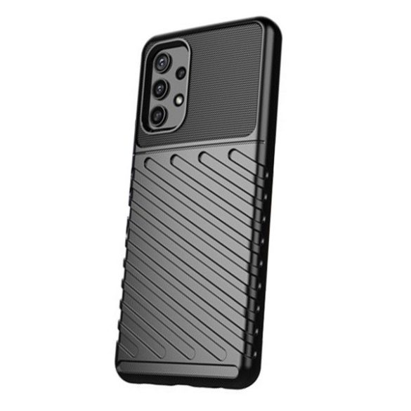 Samsung Galaxy A32 5G SM-A326B, Szilikon tok, közepesen ütésálló, domború csíkos minta, fekete