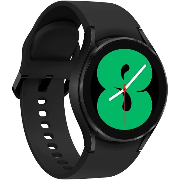 Bluetooth okosóra, szilikon szíj, alumínium keret, v5.0, eSim, aktivitás és egészség mérő, vízálló, hangszóró, Samsung Galaxy Watch 4 (44mm) SM-R875 (LTE), fekete, gyári