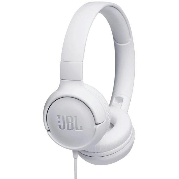 Vezetékes sztereó fejhallgató, 3.5 mm, funkció gomb, mikrofon, összecsukható, JBL Tune 500, fehér