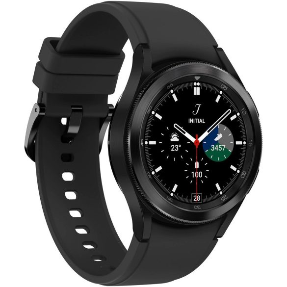 Bluetooth okosóra, szilikon szíj, rozsdamentes acél keret, v5.0, eSim, aktivitás és egészség mérő, vízálló, hangszóró, Samsung Galaxy Watch 4 Classic (46mm) SM-R895 (LTE), fekete, gyári