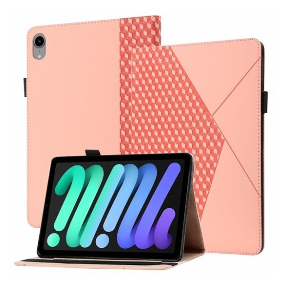 Apple iPad Mini (2021) (8.3), mappa tok, stand, bőrhatású, 3D rombusz minta, vörösarany