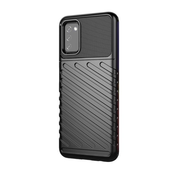 Samsung Galaxy A03s SM-A037F, Szilikon tok, közepesen ütésálló, domború csíkos minta, fekete