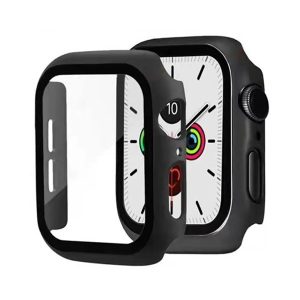 Apple Watch 7 (41mm), Műanyag védőkeret, kijelzővédő üveggel, közepesen ütésálló, szíj nélkül, fekete