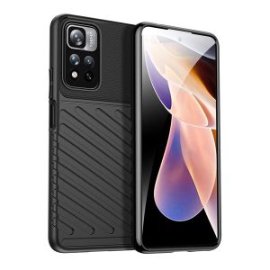 Xiaomi Redmi Note 11 Pro / Note 11 Pro 5G / Note 11E Pro / Note 12 Pro 4G, Szilikon tok, közepesen ütésálló, domború csíkos minta, fekete