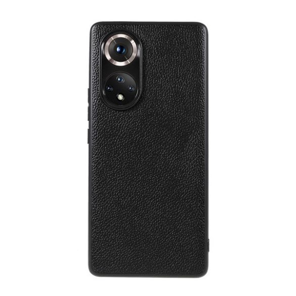 Huawei Honor 50 / Nova 9, Műanyag hátlap védőtok, bőrrel bevont hátlap, fekete