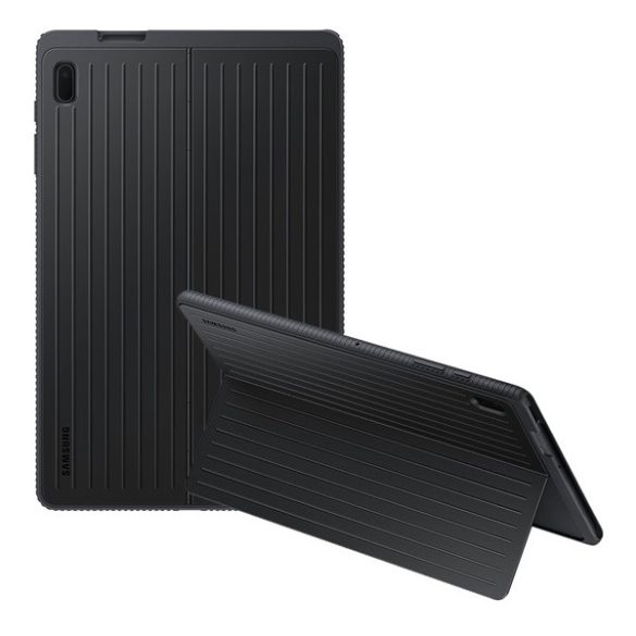 Samsung Galaxy Tab S7 FE 12.4 SM-T730 / T736B, Műanyag hátlap védőtok, dupla rétegű, gumírozott, stand, fekete, gyári