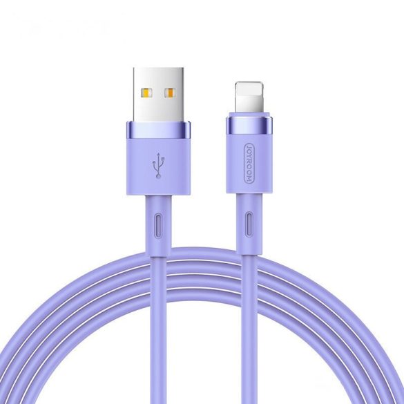 USB töltő- és adatkábel, Lightning, 120 cm, 2400 mA, törésgátlóval, gyorstöltés, Joyroom Liquid Silicone N2, S-1224N2, lila