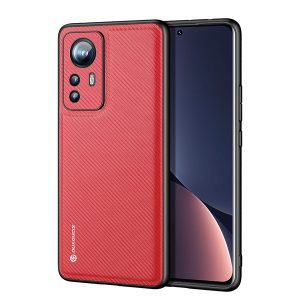 Xiaomi 12 Pro / 12 Pro (Dimensity) / 12S Pro, Műanyag hátlap védőtok + szilikon keret, fényvisszaverő szövet hátlap, rács minta, Dux Ducis Fino, piros