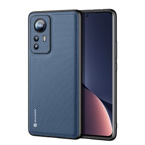 Xiaomi 12 Pro / 12 Pro (Dimensity) / 12S Pro, Műanyag hátlap védőtok + szilikon keret, fényvisszaverő szövet hátlap, rács minta, Dux Ducis Fino, sötétkék