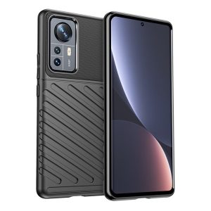 Xiaomi 12 Pro / 12 Pro (Dimensity) / 12S Pro, Szilikon tok, közepesen ütésálló, domború csíkos minta, fekete