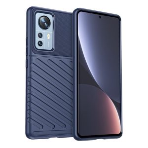 Xiaomi 12 Pro / 12 Pro (Dimensity) / 12S Pro, Szilikon tok, közepesen ütésálló, domború csíkos minta, sötétkék