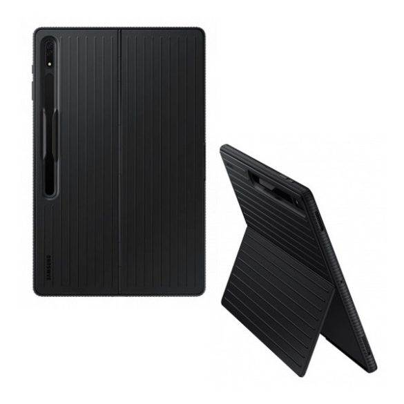 Samsung Galaxy Tab S8 Ultra 14.6 SM-X900 / X906, Műanyag hátlap védőtok, dupla rétegű, gumírozott, stand, fekete, gyári