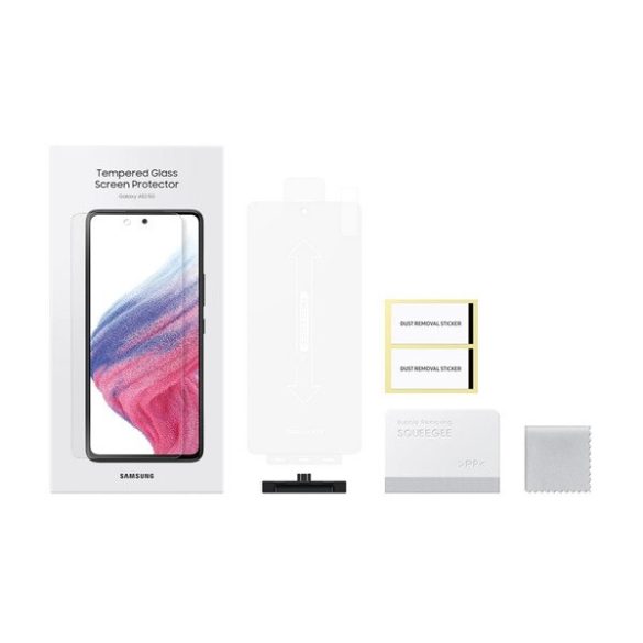 Samsung Galaxy A53 5G SM-A536U, Kijelzővédő fólia, ütésálló fólia (az íves részre NEM hajlik rá!), Tempered Glass (edzett üveg), Clear, gyári