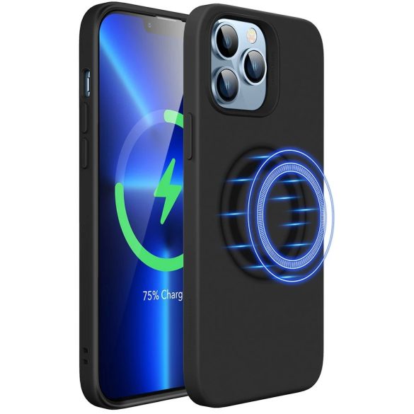 Apple iPhone 13 Pro, Szilikon tok, mikrofiber belső, Magsafe töltővel kompatibilis, ESR Cloud Soft Silicone HaloLock, fekete