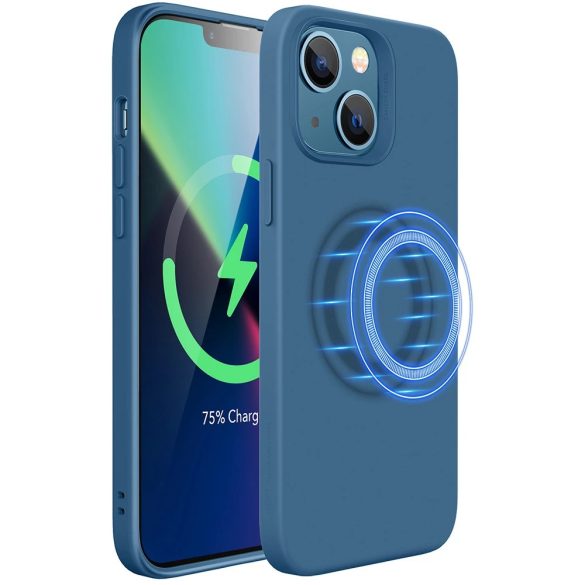 Apple iPhone 13, Szilikon tok, mikrofiber belső, Magsafe töltővel kompatibilis, ESR Cloud Soft Silicone HaloLock, sötétkék