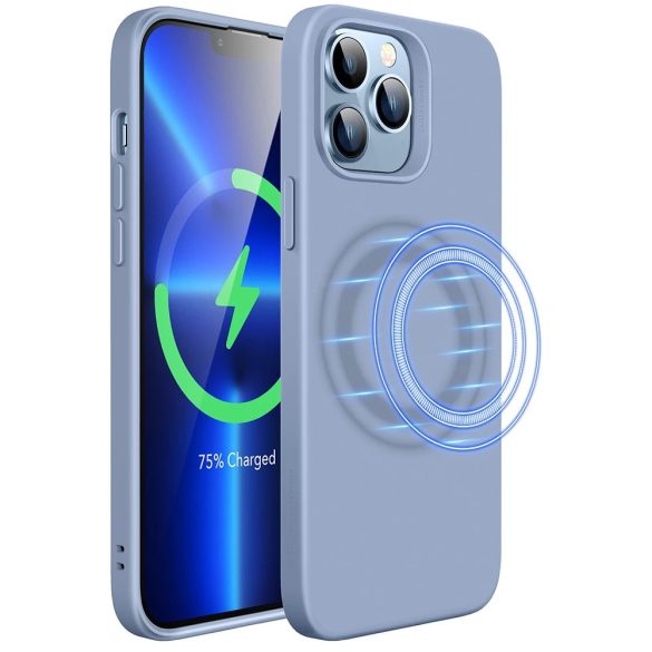 Apple iPhone 13 Pro, Szilikon tok, mikrofiber belső, Magsafe töltővel kompatibilis, ESR Cloud Soft Silicone HaloLock, kék