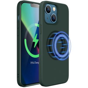 Apple iPhone 13, Szilikon tok, mikrofiber belső, Magsafe töltővel kompatibilis, ESR Cloud Soft Silicone HaloLock, sötétzöld