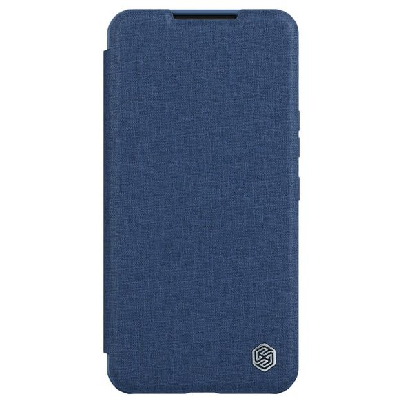 Samsung Galaxy S22 Plus 5G SM-S906, Oldalra nyíló tok, kamera védelem, Nillkin Qin Pro Plain Leather Cloth, sötétkék