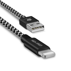 USB töltő- és adatkábel, Lightning, 25 cm, 2100 mA, cipőfűző minta, gyorstöltés, Dux Ducis K-ONE, fekete/fehér