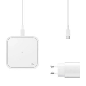 Univerzális vezeték nélküli töltő állomás, Qi Wireless, 15W, hálózati töltővel és kábellel, gyorstöltés, LED-es, Samsung, gyári, fehér