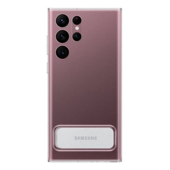 Samsung Galaxy S22 Ultra 5G SM-S908, Műanyag hátlap védőtok, dupla rétegű, gumírozott, kitámasztóval, átlátszó, gyári