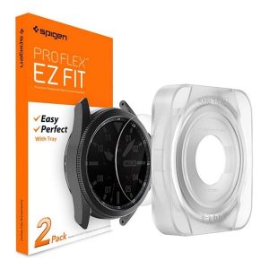 Samsung Galaxy Watch 3 (45mm) SM-R840 / R845, Kijelzővédő fólia, ütésálló fólia (az íves részre is!), Tempered Glass (edzett üveg), Spigen Pro Ez Fit, Clear, 2 db / csomag