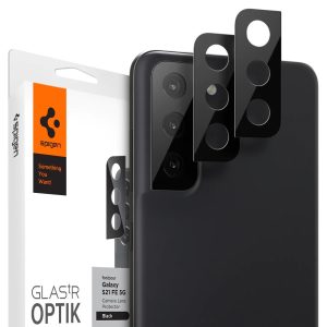 Samsung Galaxy S21 FE 5G SM-G990, Kamera lencsevédő fólia, ütésálló fólia, Tempered Glass (edzett üveg), Spigen Glastr Optik, fekete, 2 db / csomag