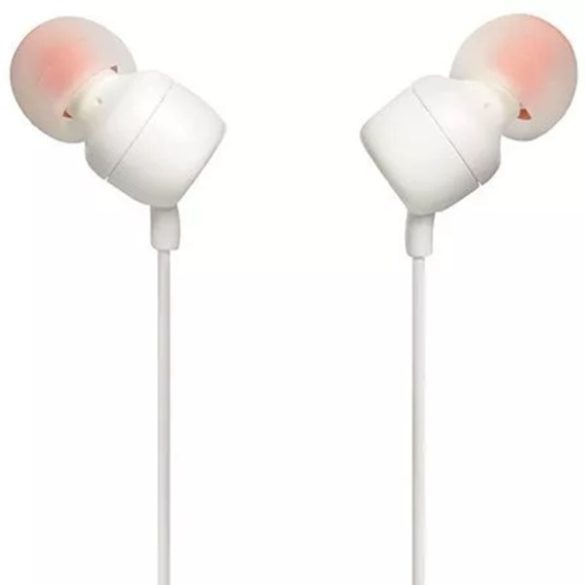 Vezetékes sztereó fülhallgató, 3.5 mm, mikrofon, funkció gomb, JBL T110, fehér, gyári