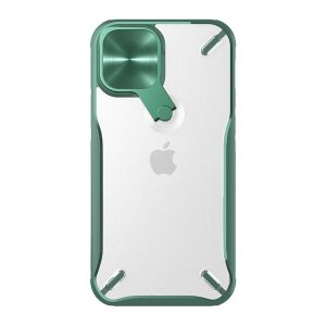 Apple iPhone 13 Pro Max, Műanyag hátlap + szilikon keret, közepesen ütésálló, kitámasztóval, kamera védelem, Nillkin Cyclops, áttetsző/zöld