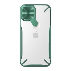 Apple iPhone 13 Pro, Műanyag hátlap + szilikon keret, közepesen ütésálló, kitámasztóval, kamera védelem, Nillkin Cyclops, áttetsző/zöld