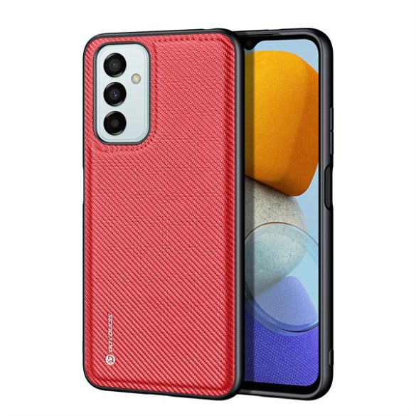 Samsung Galaxy M23 5G SM-M236B, Műanyag hátlap védőtok + szilikon keret, fényvisszaverő szövet hátlap, rács minta, Dux Ducis Fino, piros