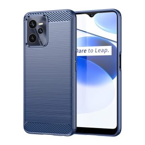 Realme C35 / Narzo 50A Prime, Szilikon tok, közepesen ütésálló, szálcsiszolt, karbon minta, sötétkék