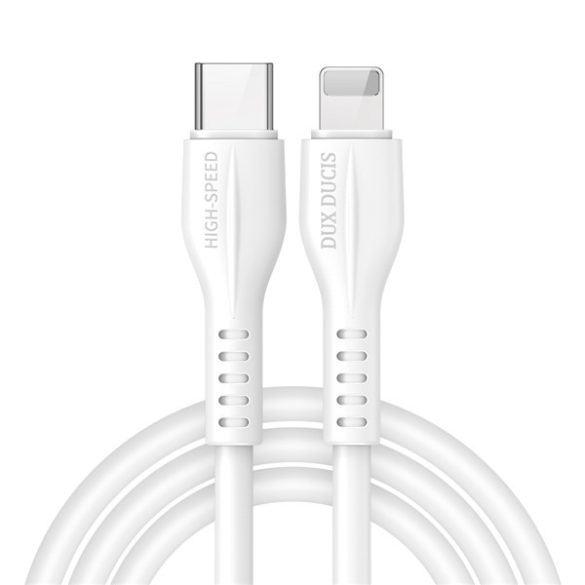 USB Type-C töltő- és adatkábel, Lightning, 100 cm, 2220 mA, törésgátlóval, gyorstöltés, PD, Dux Ducis K-V, fehér