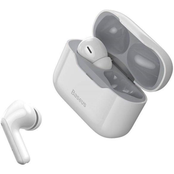 Bluetooth sztereó fülhallgató, v5.1, TWS, töltőtok, érintés vezérlés, zajszűrővel, Baseus Simu S1, fehér