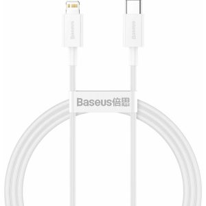 USB Type-C töltő- és adatkábel, Lightning, 100 cm, 20W, törésgátlóval, gyorstöltés, PD, Baseus Superior, CATLYS-A02, fehér