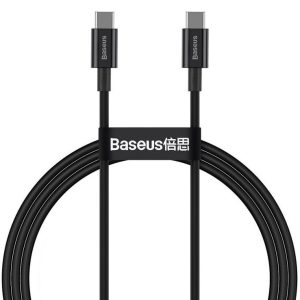 USB Type-C töltő- és adatkábel, USB Type-C, 100 cm, 5000 mA, 100W, törésgátlóval, gyorstöltés, PD, Baseus Superior, CATYS-B01, fekete