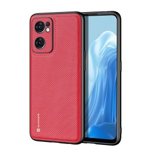 Oppo Reno7 5G / Find X5 Lite, Műanyag hátlap védőtok + szilikon keret, fényvisszaverő szövet hátlap, rács minta, Dux Ducis Fino, piros