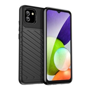 Samsung Galaxy A03 SM-A035F, Szilikon tok, közepesen ütésálló, domború csíkos minta, fekete