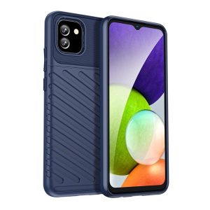 Samsung Galaxy A03 SM-A035F, Szilikon tok, közepesen ütésálló, domború csíkos minta, sötétkék