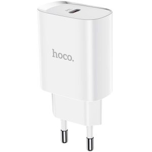 Hálózati töltő adapter, 20W, USB Type-C aljzat, gyorstöltés, PD, Hoco N14 Smart Charging, fehér