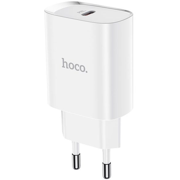 Hálózati töltő adapter, 20W, USB Type-C aljzat, gyorstöltés, PD, Hoco N14 Smart Charging, fehér