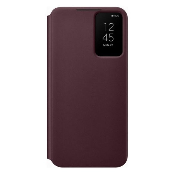 Samsung Galaxy S22 Plus 5G SM-S906, Oldalra nyíló tok, hívás mutatóval, Clear View Cover, bordó, gyári