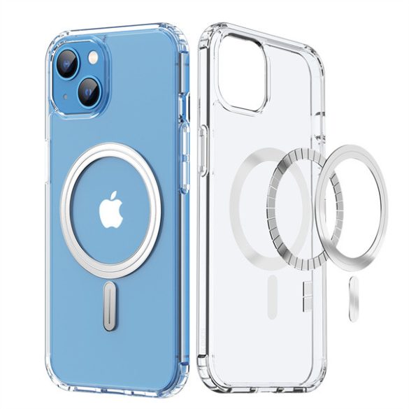 Apple iPhone 13 Mini, Műanyag hátlap védőtok + szilikon keret, Magsafe töltővel kompatibilis, Dux Ducis Clin, átlátszó