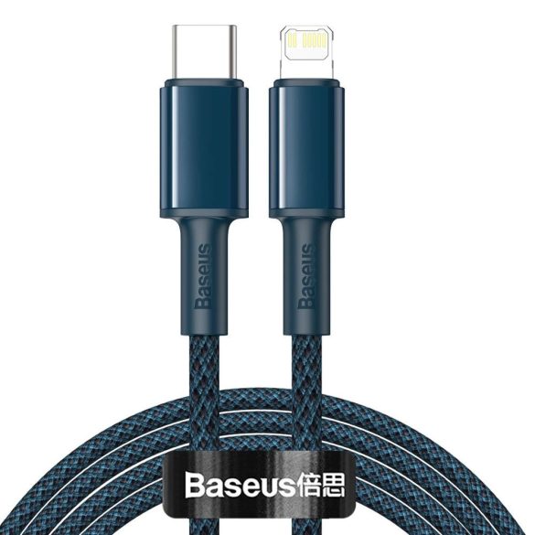 USB Type-C töltő- és adatkábel, Lightning, 200 cm, 20W, törésgátlóval, gyorstöltés, Baseus, CATLGD-A03, kék