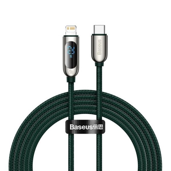 USB Type-C töltő- és adatkábel, Lightning, 200 cm, 2220 mA, 20W, LED kijelzővel, Baseus Display, CATLSK-A06, zöld