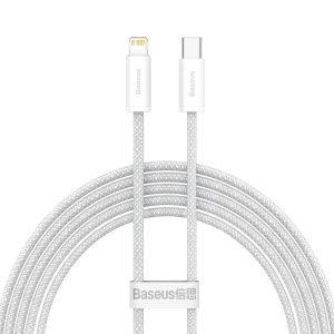 USB Type-C töltő- és adatkábel, Lightning, 200 cm, 20W, gyorstöltés, PD, cipőfűző minta, Baseus Dynamic, CALD000102, fehér