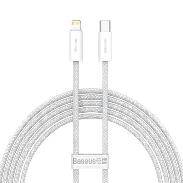 USB Type-C töltő- és adatkábel, Lightning, 200 cm, 20W, gyorstöltés, PD, cipőfűző minta, Baseus Dynamic, CALD000102, fehér