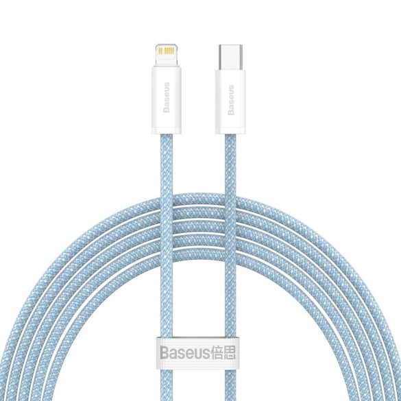 USB Type-C töltő- és adatkábel, Lightning, 200 cm, 20W, gyorstöltés, PD, cipőfűző minta, Baseus Dynamic, CALD000103, világoskék